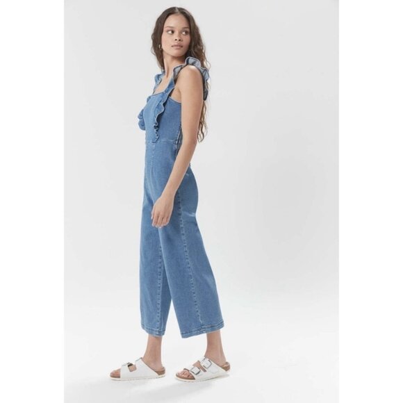 Urban Outfitters BDG Emmey Ruffle Denim Jumpsuit - Picture 1 of 9